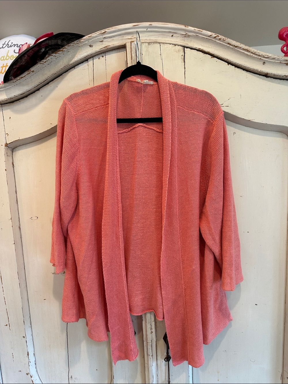 Eileen Fisher Open-Front Coral Knit Cardigan